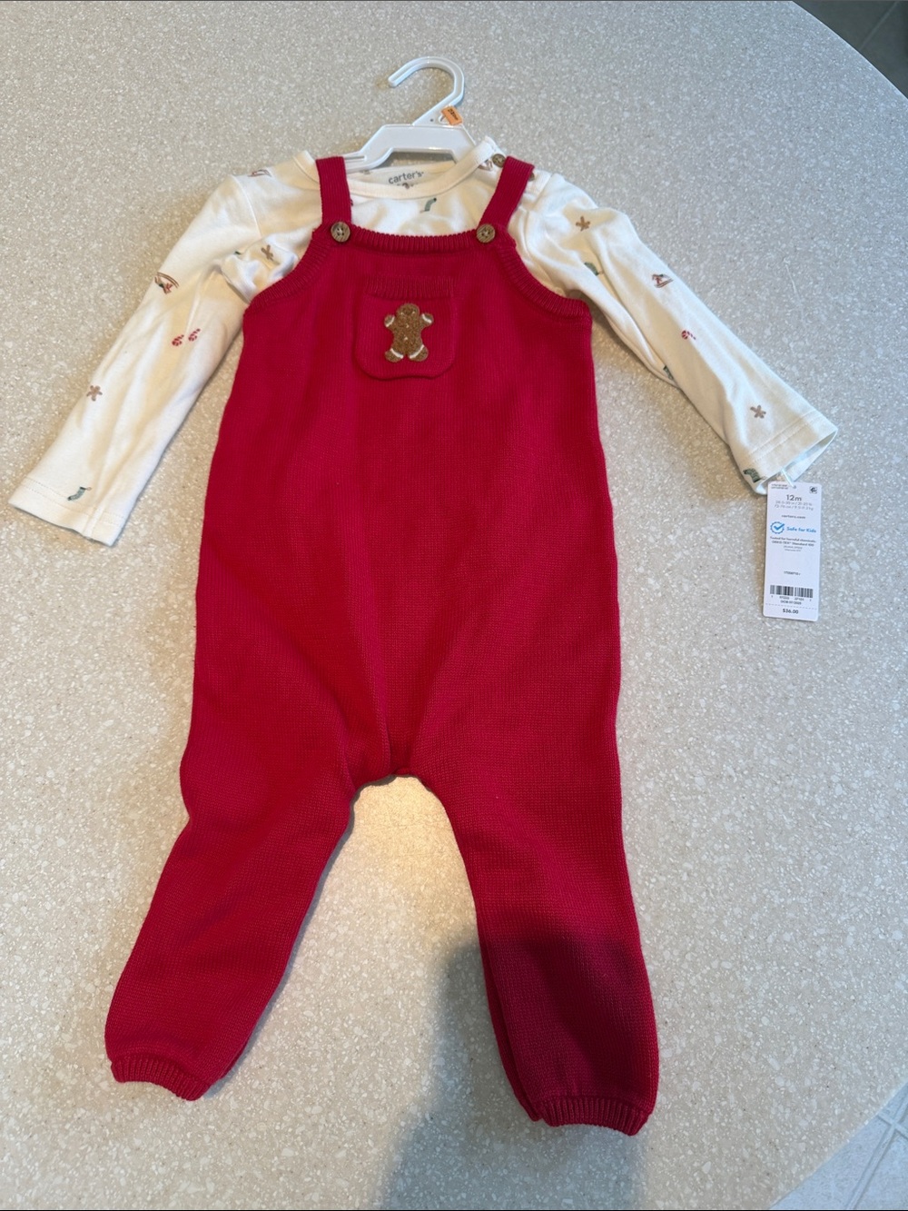 Carter's Red Knit Baby Overalls with Gingerbread Pocket
